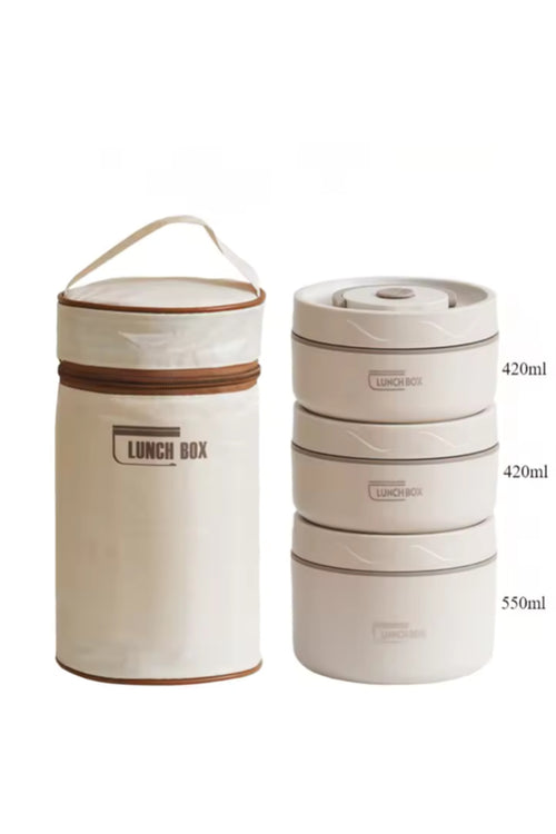 3-Piece Stainless Steel Insulated Lunch Box – front view on clean background
