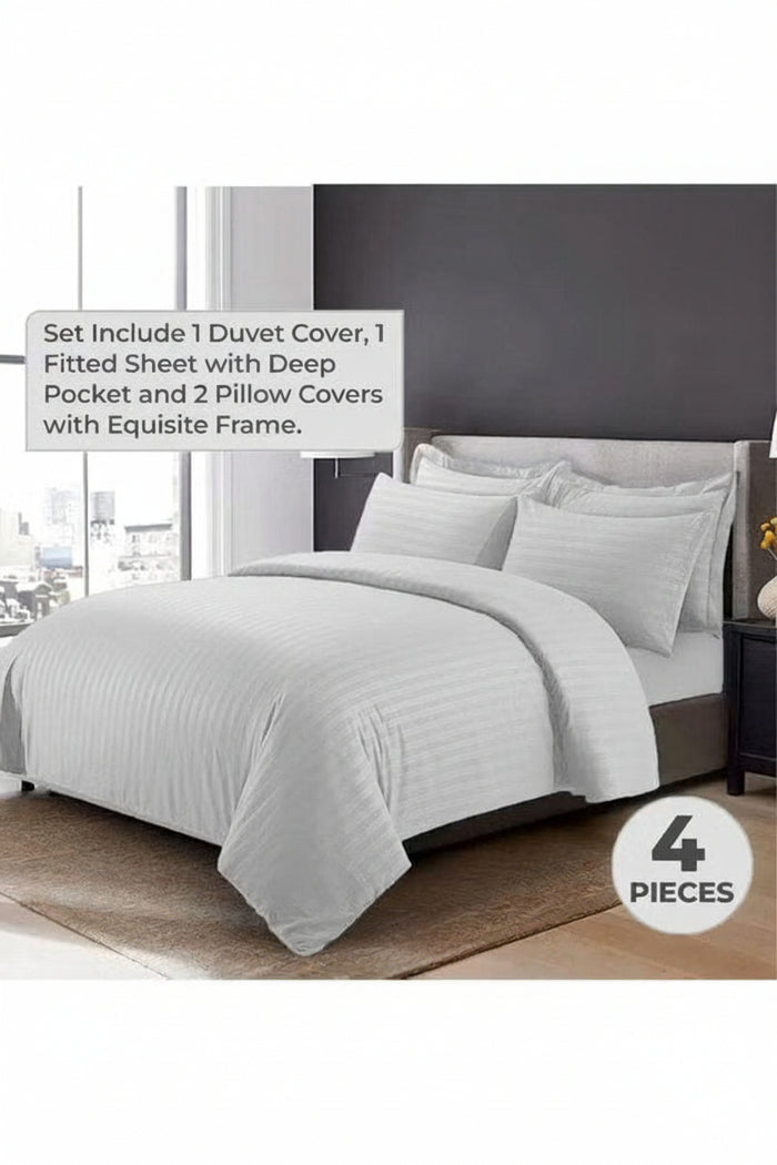 Striped King Size Bedding Set White – 4-Piece Premium Linen
