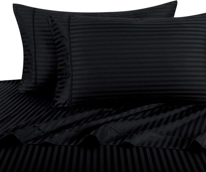 Black Striped Single Bedsheet Set – front view flat lay