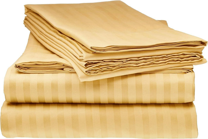 Gold Striped Double Bedsheet Set – front view flat lay