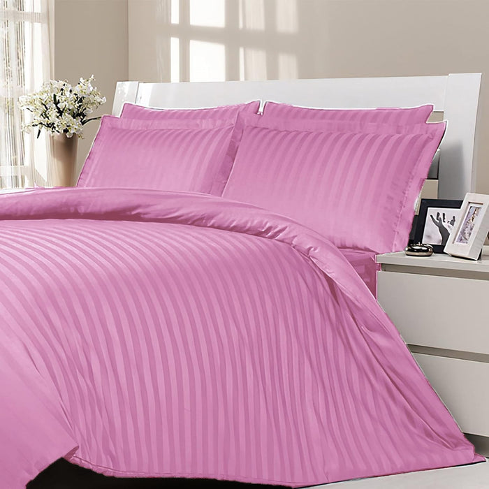 Pink Striped Bedsheet Set – front view flat lay