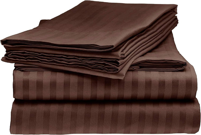Dark Brown Striped Single Bedsheet Set – front view flat lay