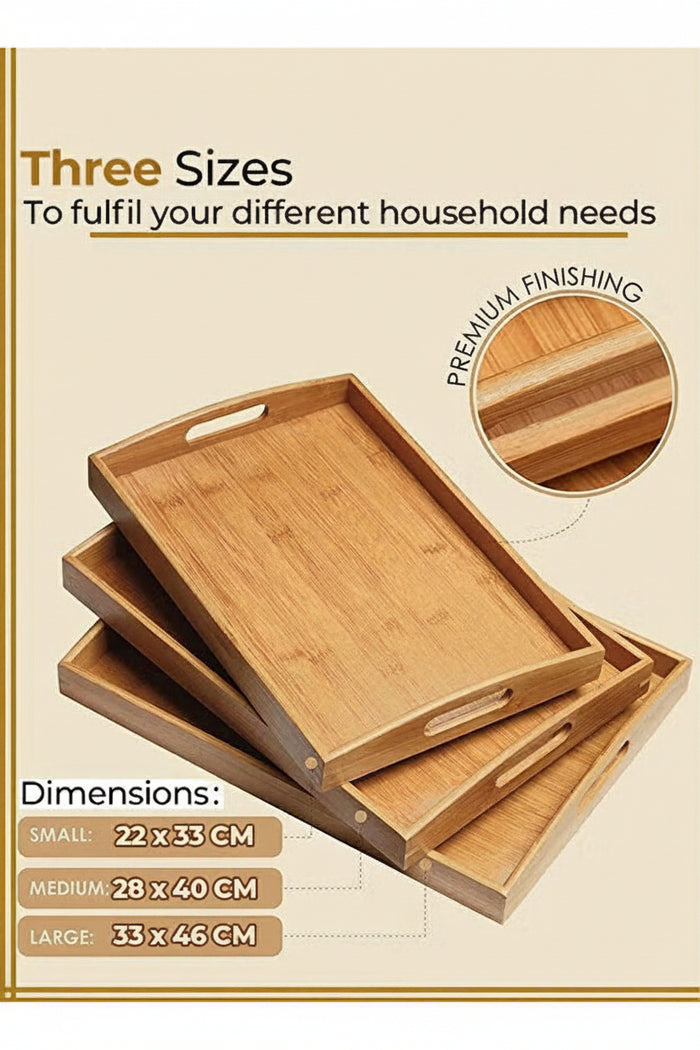 3-Piece Bamboo Serving Tray Set with Handles