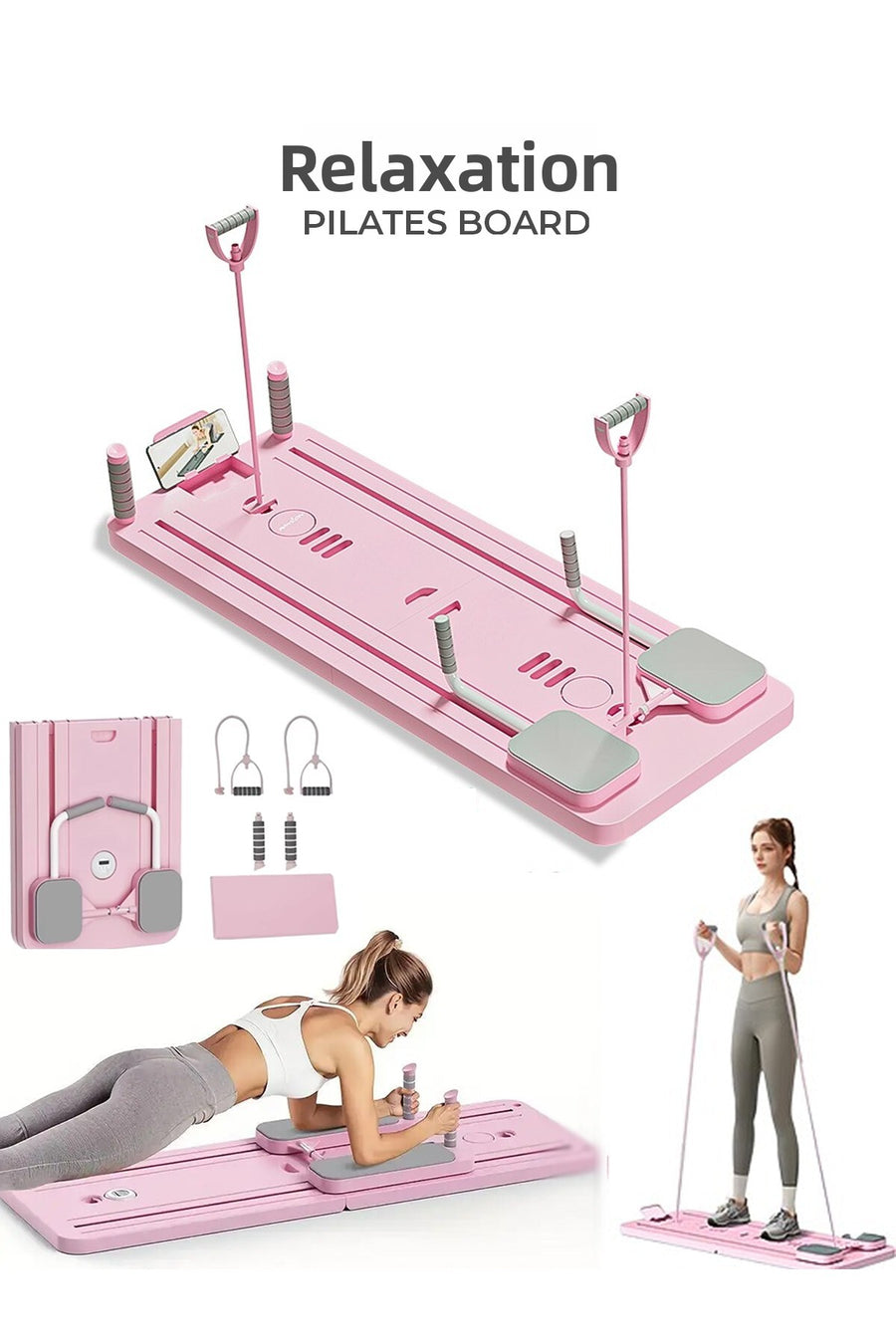 Foldable Pilates Reformer Board – front view pink