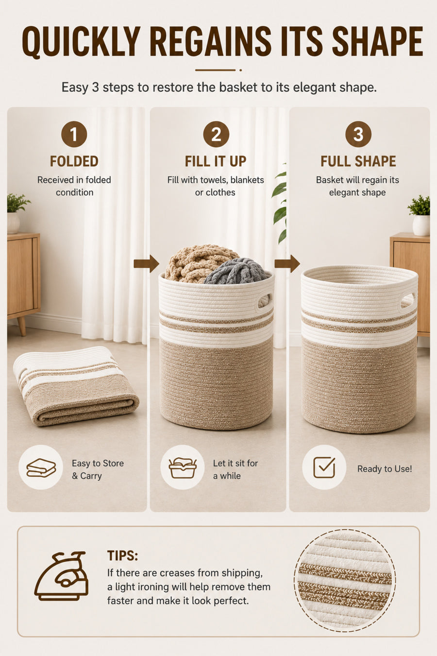 Large Cotton Laundry Hamper Basket – open top view