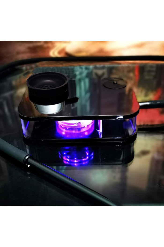 Portable shisha hookah set, modern acrylic with silicone bowl, hose, charcoal holder, remote control