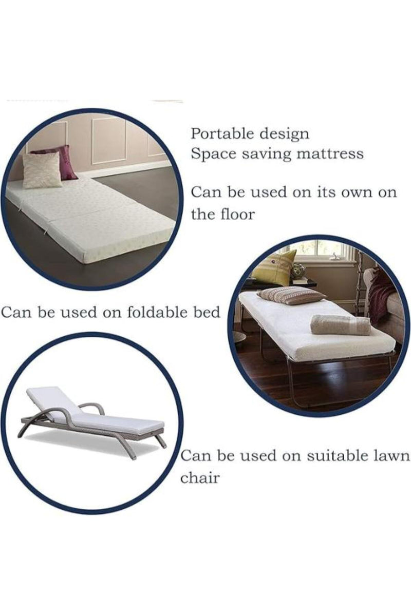 Foldable 3-Piece Foam Mattress 180x90x7 cm for Travel, Camping, Guests, Kids and Adults