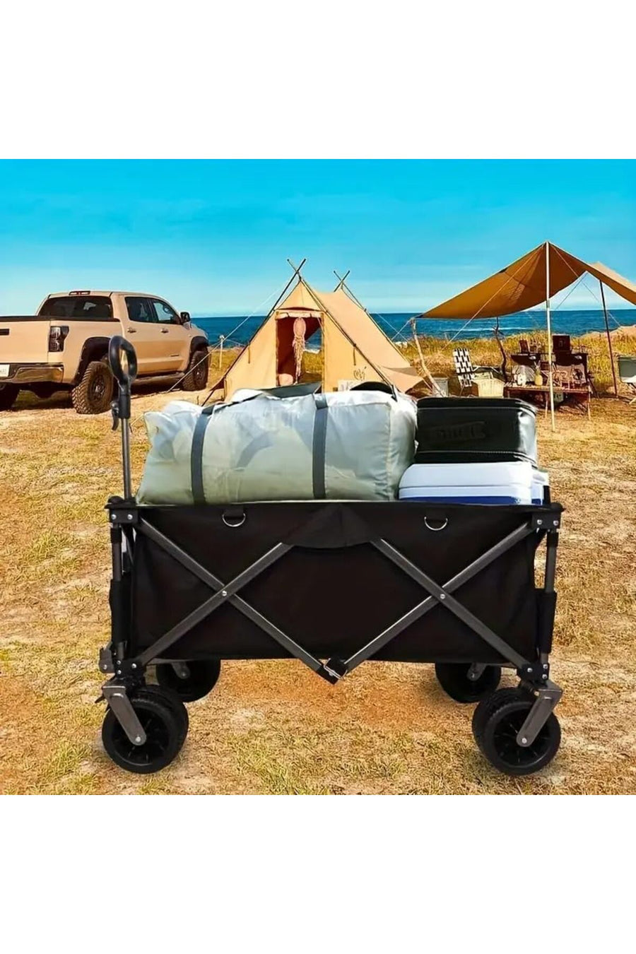 FFD Folding Outdoor Wagon Cart with 360° All-Terrain Wheels & Adjustable Handle – Heavy-Duty