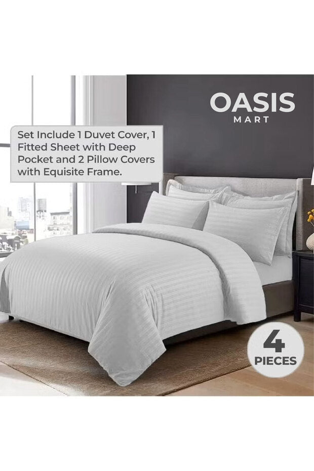 Striped King Size Bedding Set White – 4-Piece Premium Linen