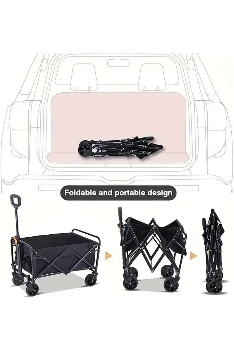 FFD Folding Outdoor Wagon Cart with 360° All-Terrain Wheels & Adjustable Handle – Heavy-Duty