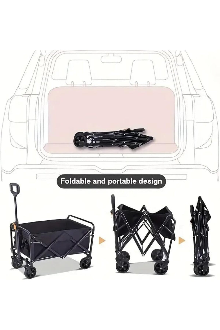 FFD Folding Outdoor Wagon Cart with 360° All-Terrain Wheels & Adjustable Handle – Heavy-Duty