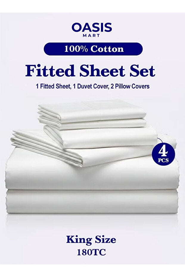 King Size White Bedding Set – 100% Cotton, bedroom styled