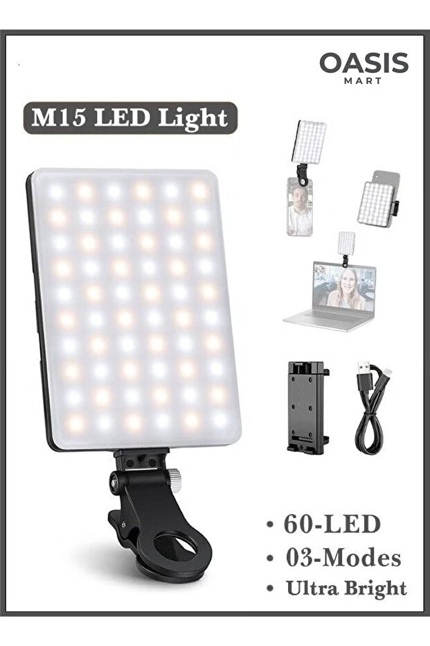 60 LED Selfie Light – Rechargeable with Dual Clip