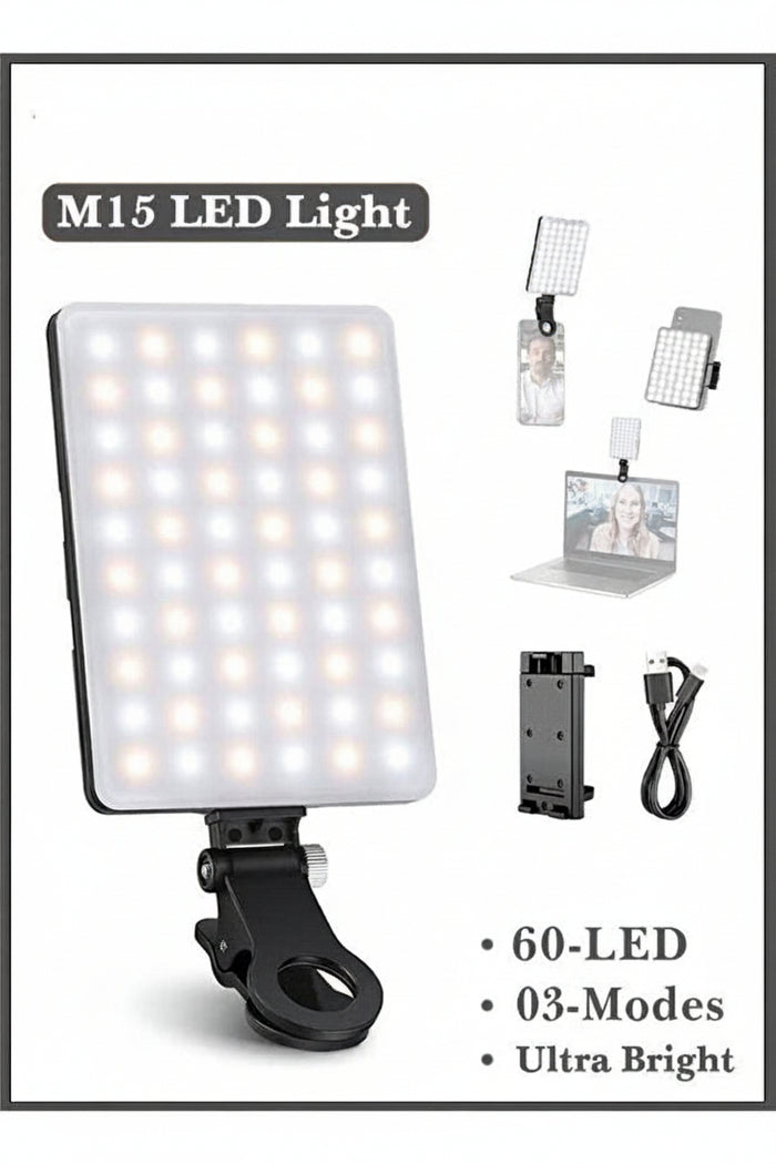 60 LED Selfie Light – Rechargeable with Dual Clip