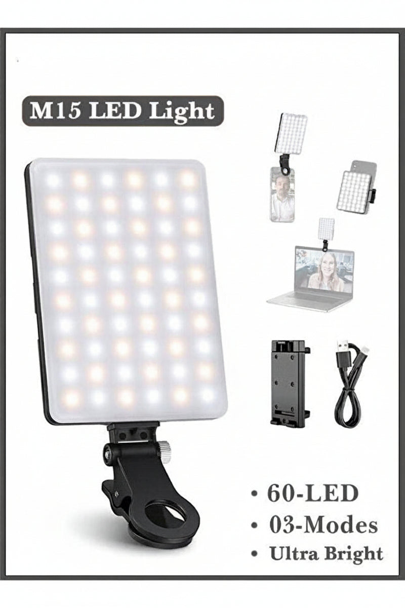 60 LED Selfie Light – Rechargeable with Dual Clip