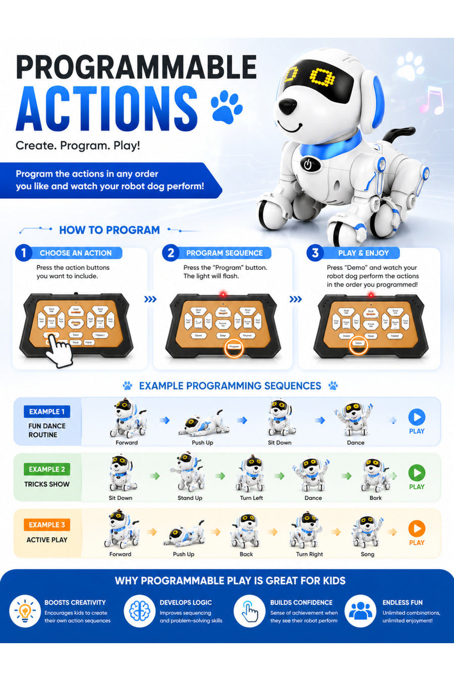Smart Interactive Robot Dog Toy – LED lights on