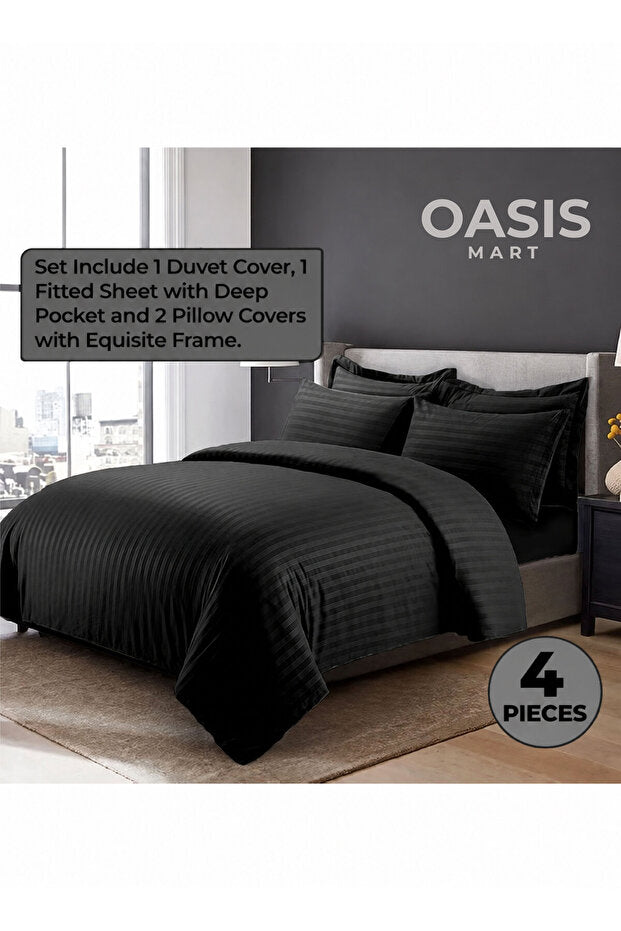 Striped King Size Bedding Set Gray – 4-Piece Premium Linen