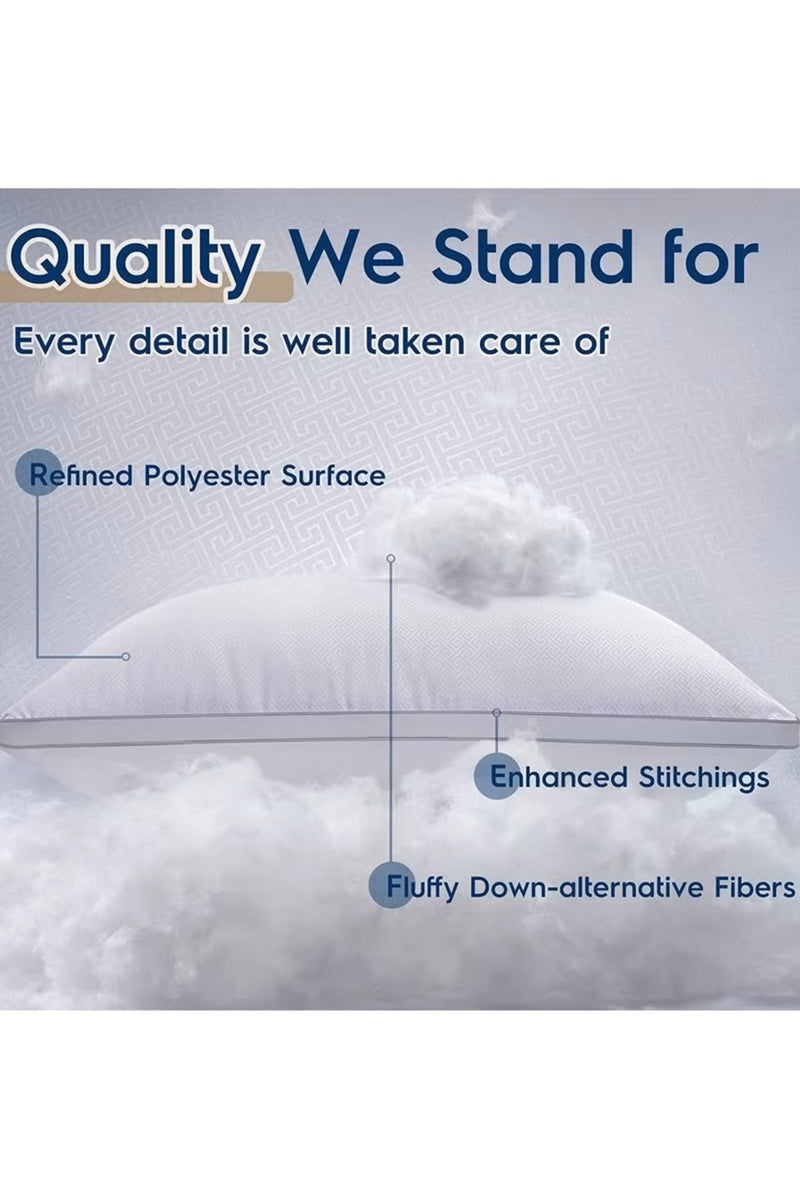 Set of 2 Hotel Pillows 50x70cm – Firm, Soft & Cooling Polyester Fill for Side & Back Sleepers