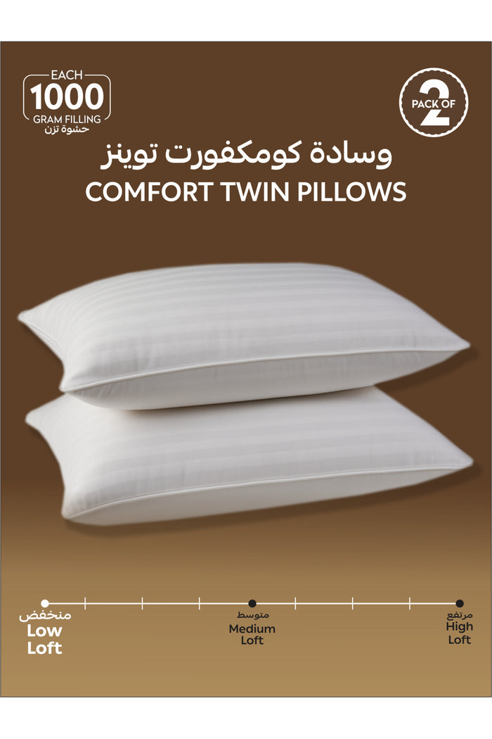 Striped Pillows – Set of 2, 1000 Gm Each, 50x75 cm, Soft Microfiber, Anti-Allergy, White
