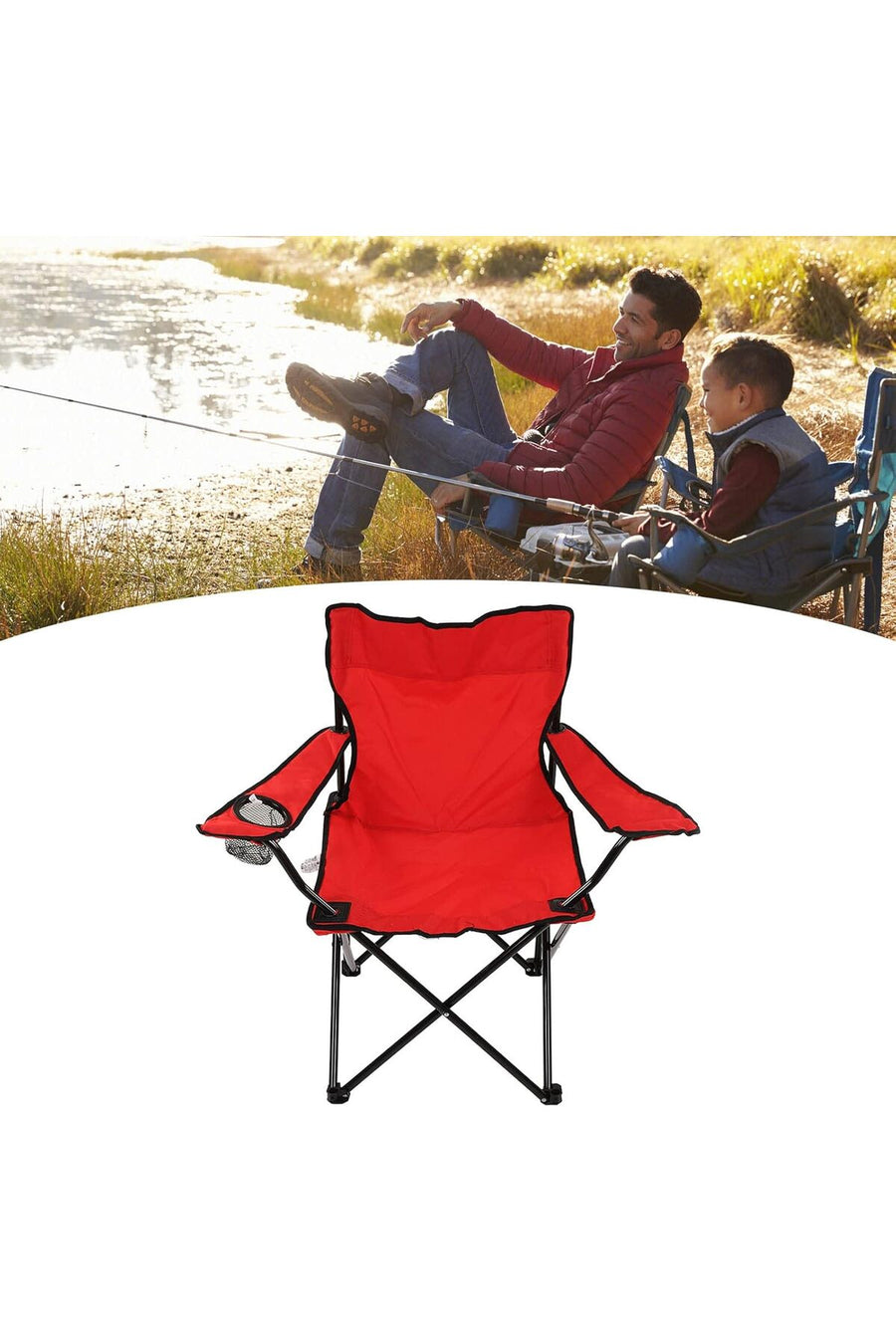 Outdoor Folding Chair Rustproof Strong Frame Cup Holder Portable Camping Folding Chair with Storage
