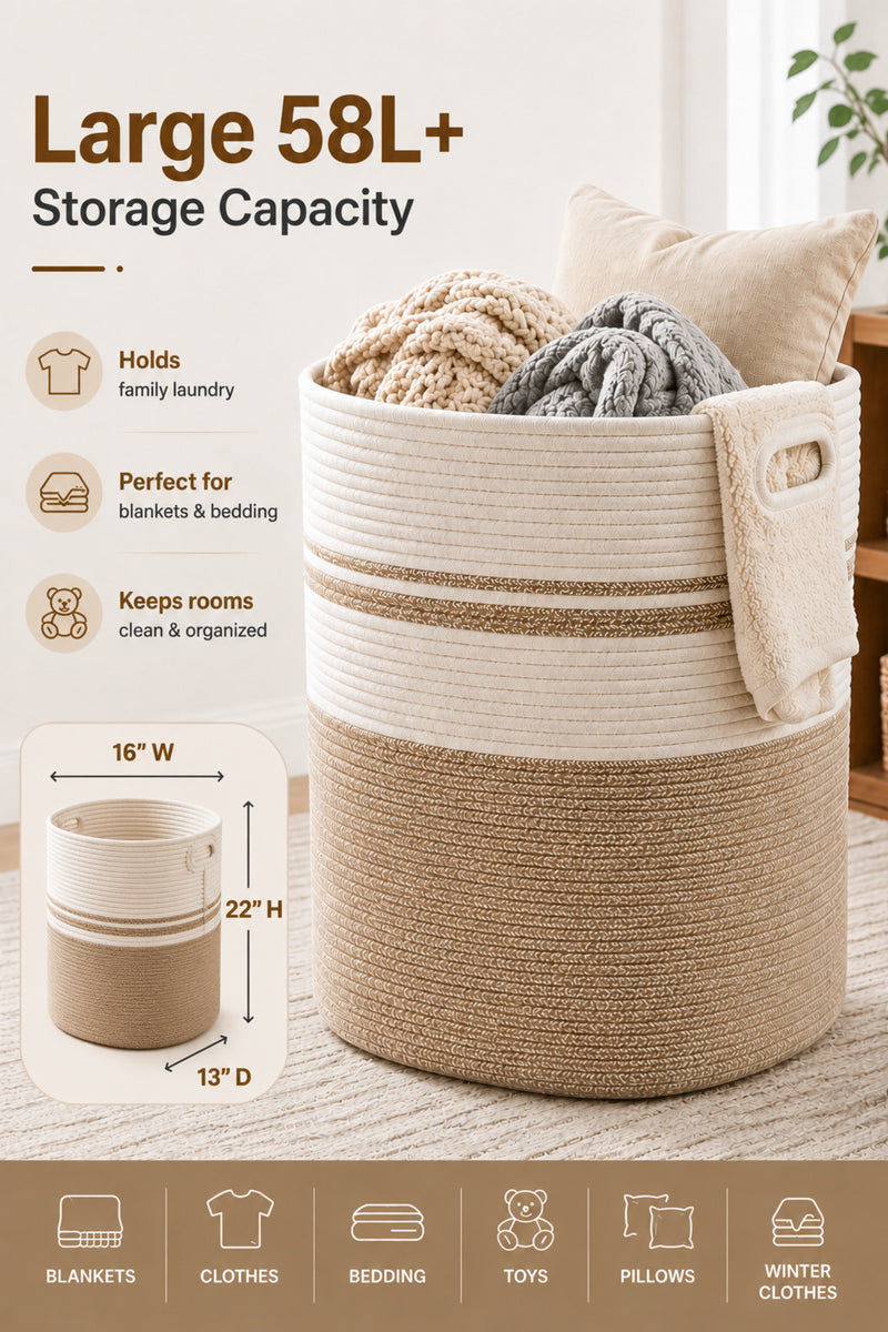 Large Cotton Laundry Hamper Basket – handles detail