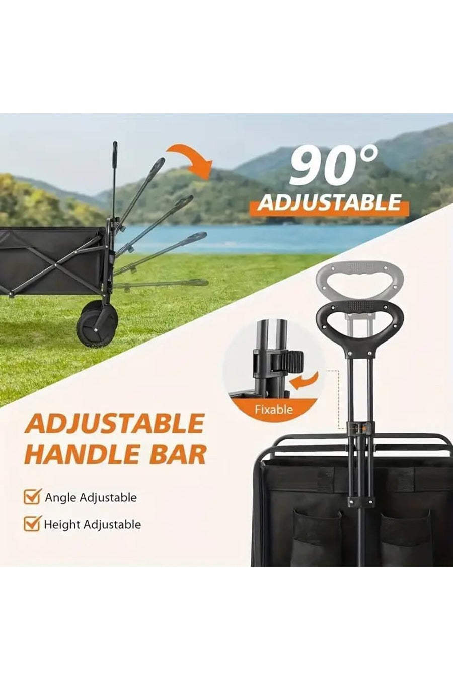 FFD Folding Outdoor Wagon Cart with 360° All-Terrain Wheels & Adjustable Handle – Heavy-Duty