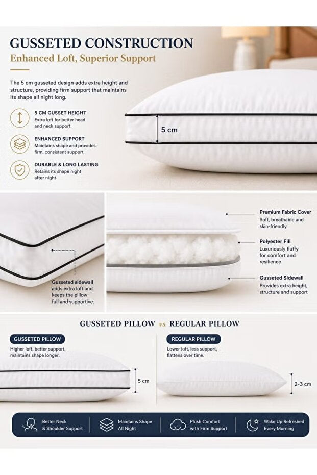 Set of 2 Hotel Quality Pillows 50x70cm – bedroom setup