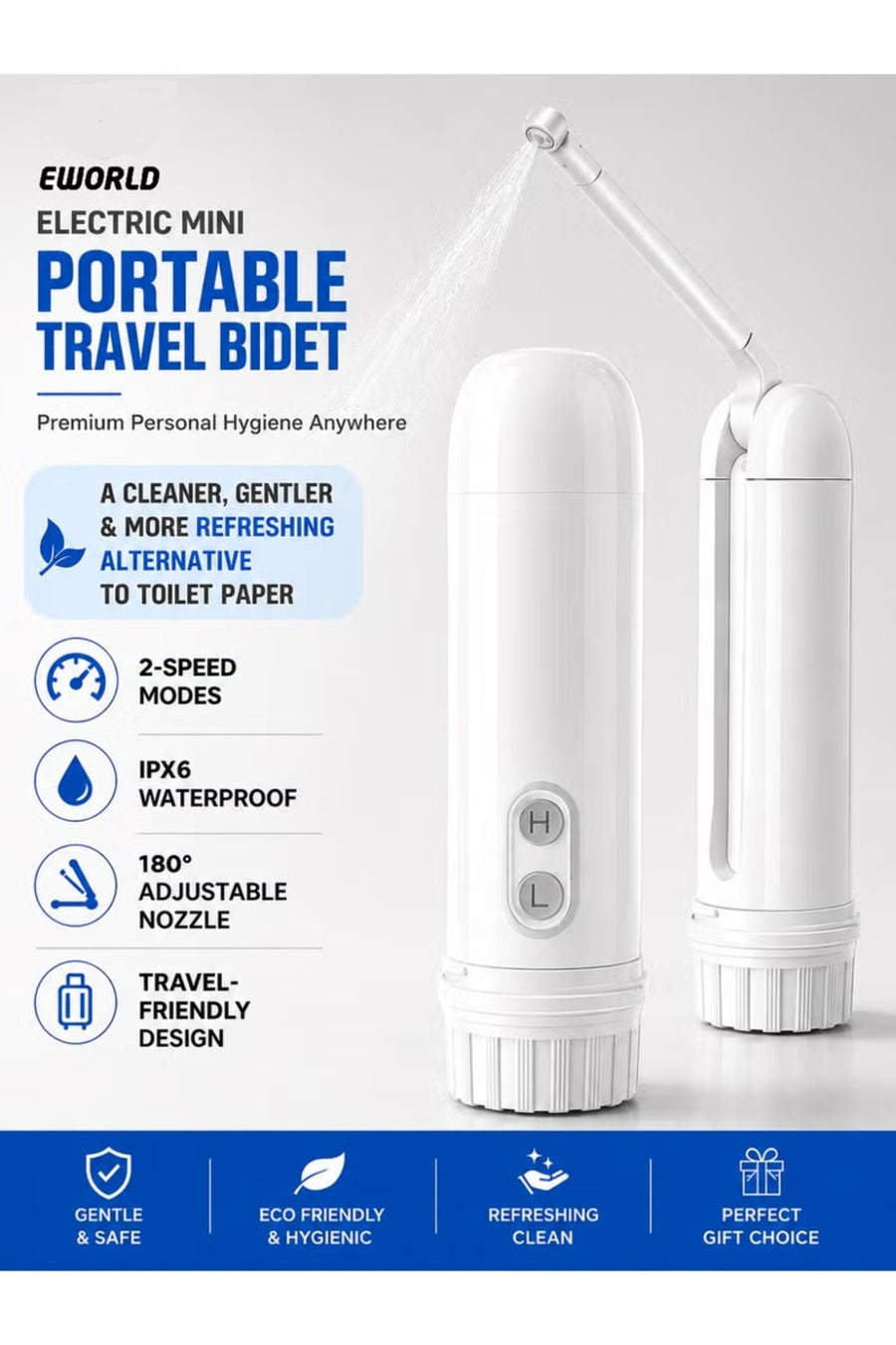 Electric Portable Travel Bidet – front view white