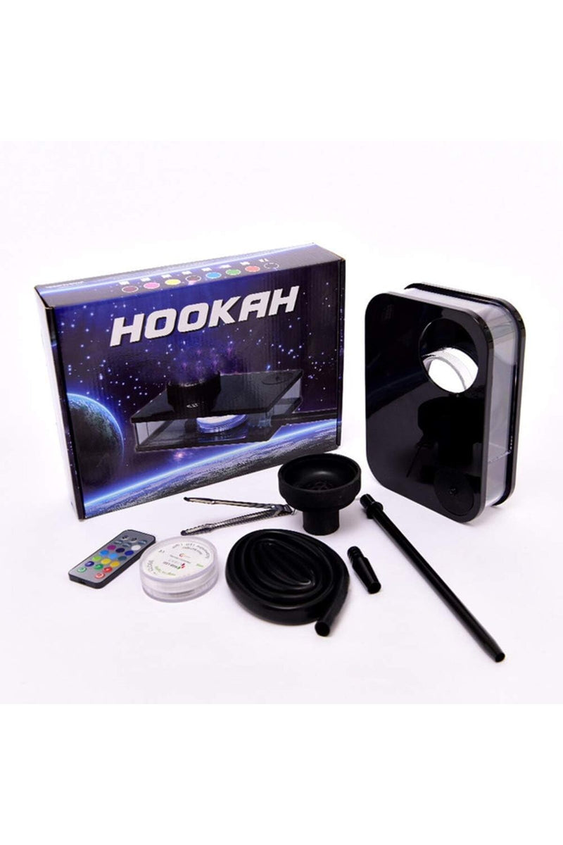 Portable shisha hookah set, modern acrylic with silicone bowl, hose, charcoal holder, remote control