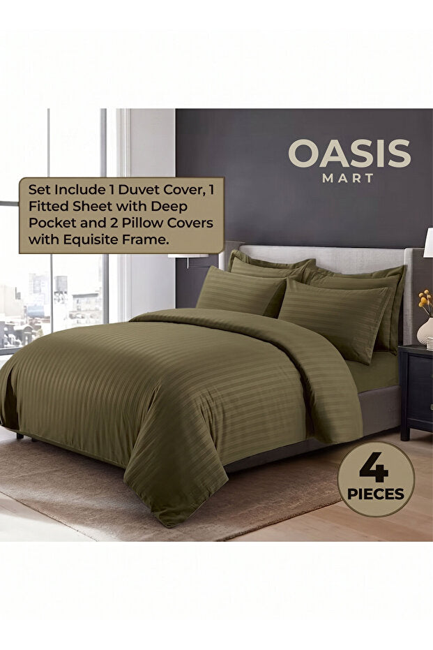 Striped King Size Bedding Set Charcoal – 4-Piece Premium Linen