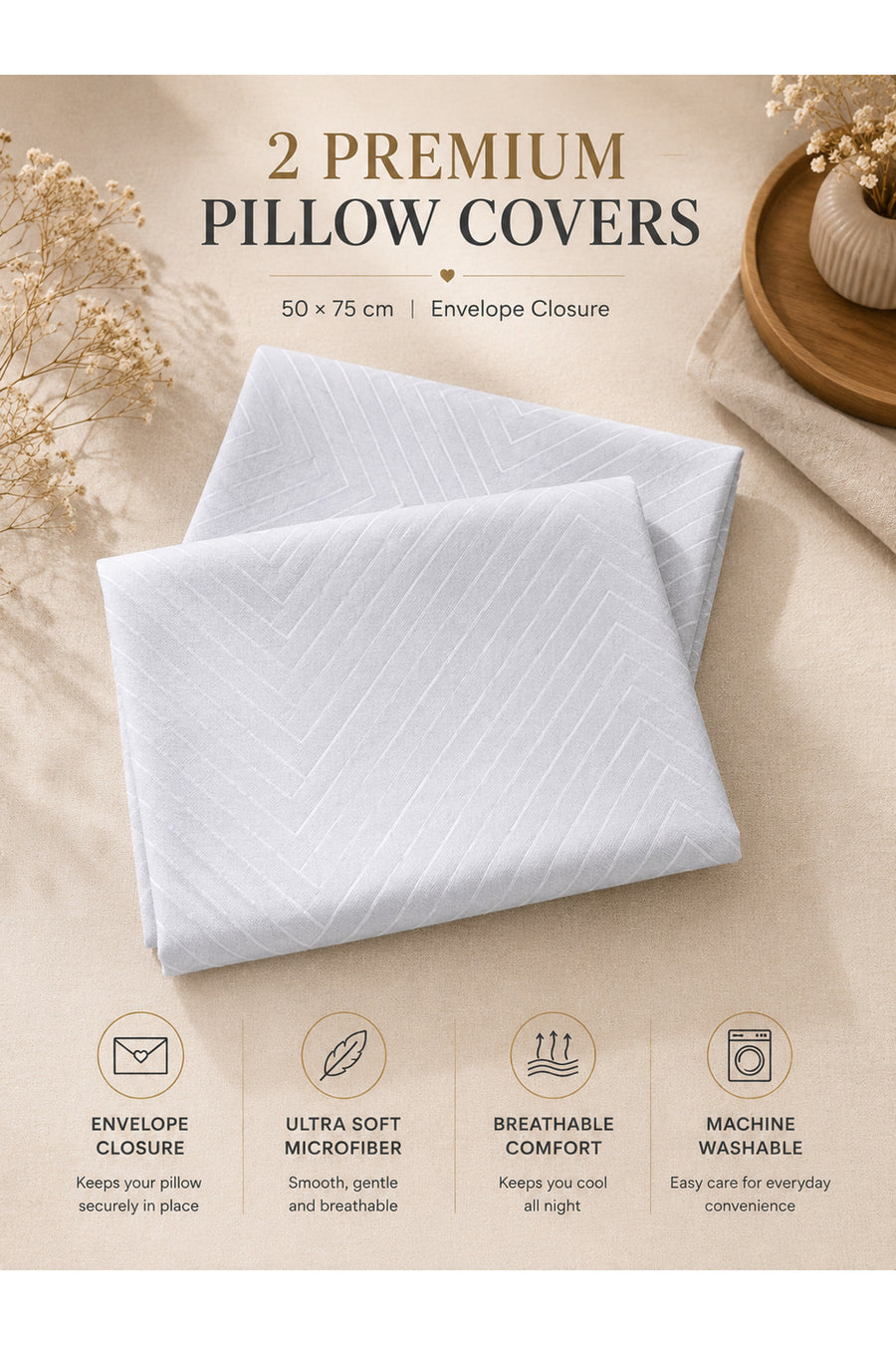 Microfiber Pillow Cases Set of 2 – envelope closure detail