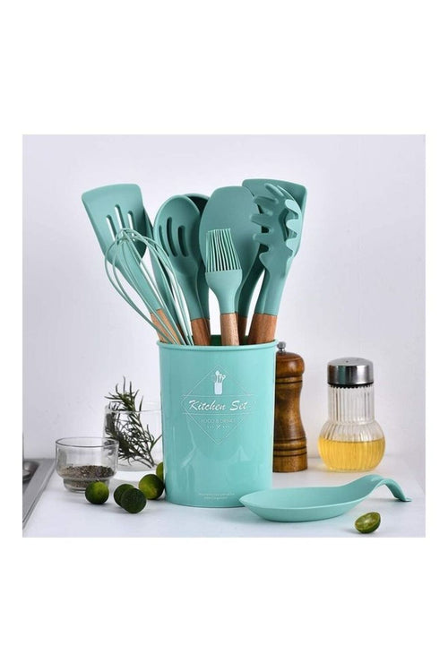 12-Piece Silicone Kitchen Utensil Set – front view on clean background
