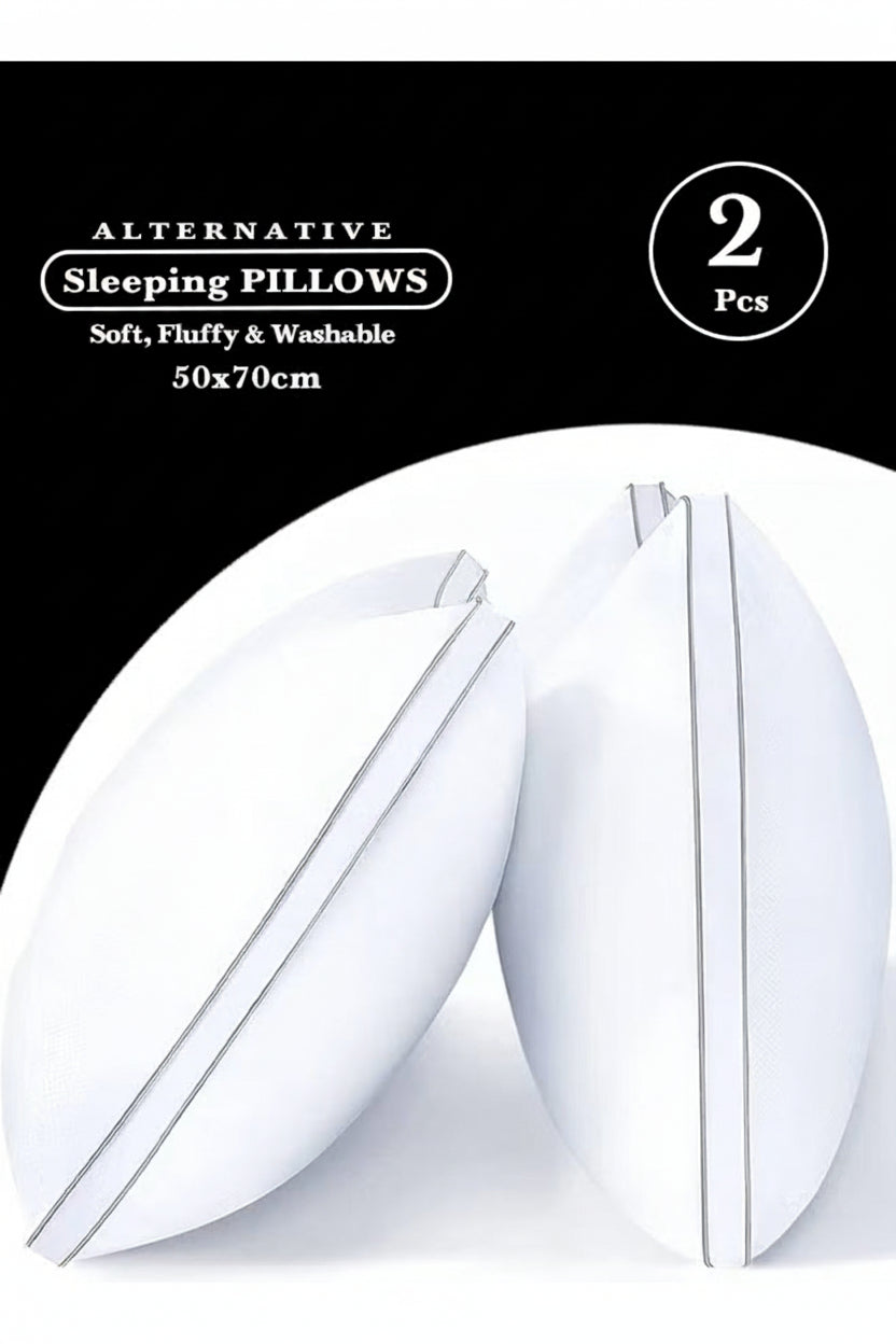Set of 2 Hotel Pillows 50x70cm – Firm, Soft & Cooling Polyester Fill for Side & Back Sleepers