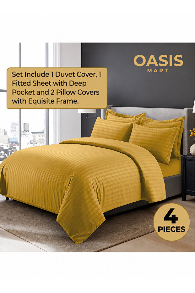 Striped King Size Bedding Set Sage – 4-Piece Premium Linen