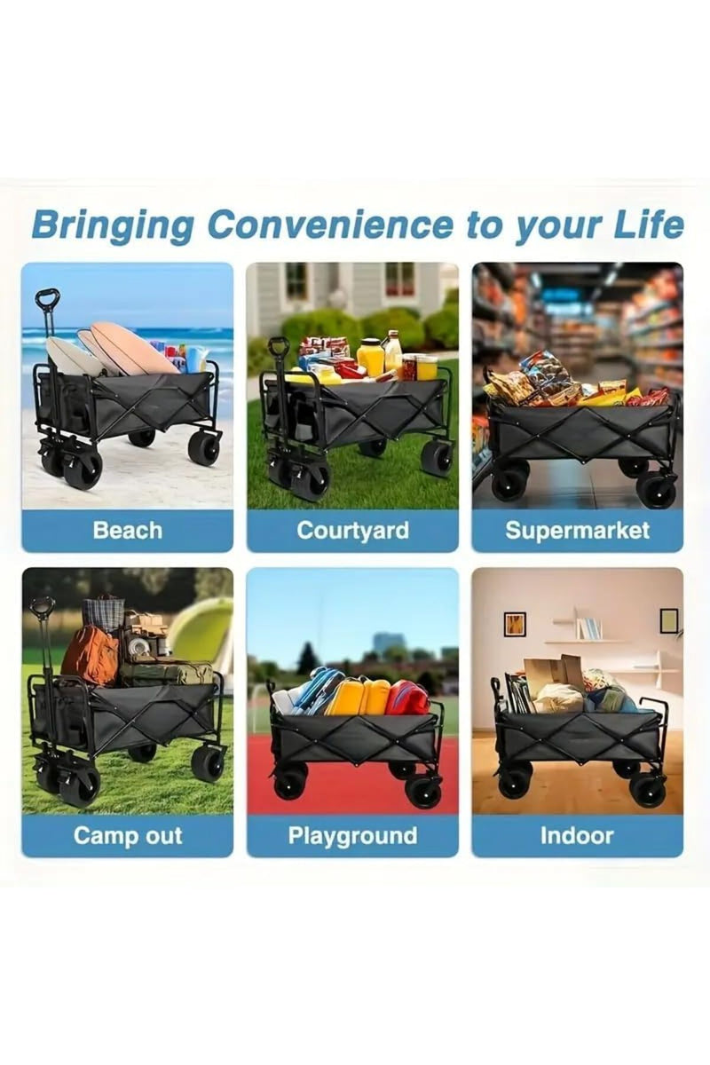FFD Folding Outdoor Wagon Cart with 360° All-Terrain Wheels & Adjustable Handle – Heavy-Duty