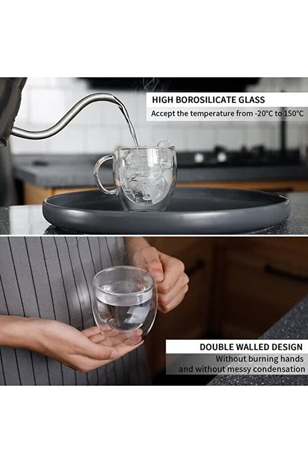 2-Piece Double Walled Glass Coffee Mugs – with hot coffee