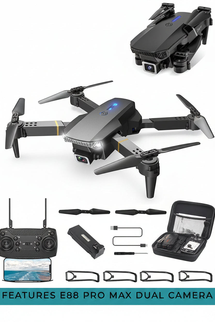 Foldable Quadcopter Drone E88 Pro Max – front view black